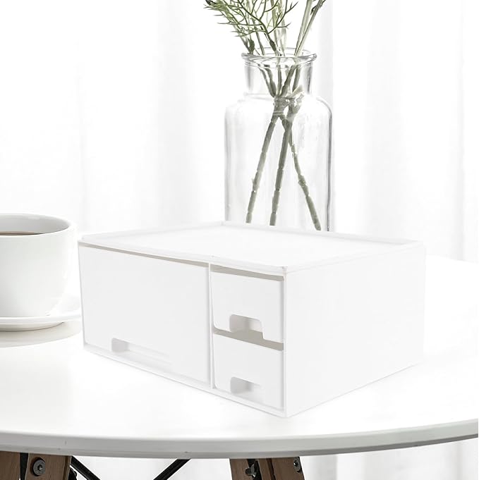 Multifunctional White Monitor Stand with Drawer Desk Riser for Office and Home Computer Screen Display Holder Space-Saving Organizer for Comfortable Viewing