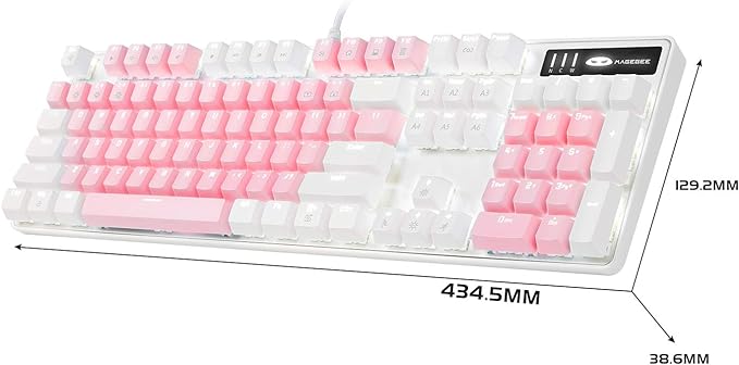 MageGee Mechanical Gaming Keyboard New Upgraded Blue Switch 104 Keys White Backlit Keyboards USB Wired Mechanical Computer Keyboard for Laptop Desktop PC Gamers(White &amp Pink)