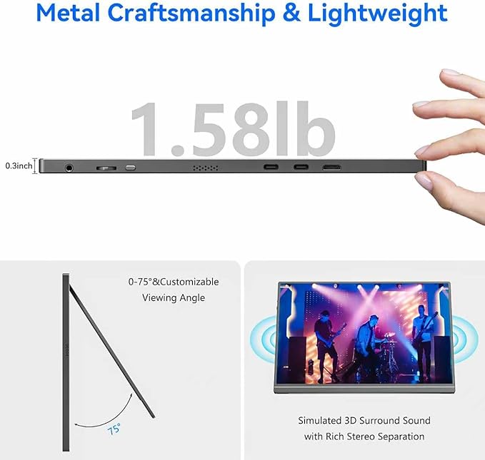 16 1920 * 1200P IPS Portable Monitor Laptop Side/Vertical Monitor USB-C/HDMI FreeSync 0.3 Ultra-Slim with Kickstand 4 Colors for Travel &amp Office