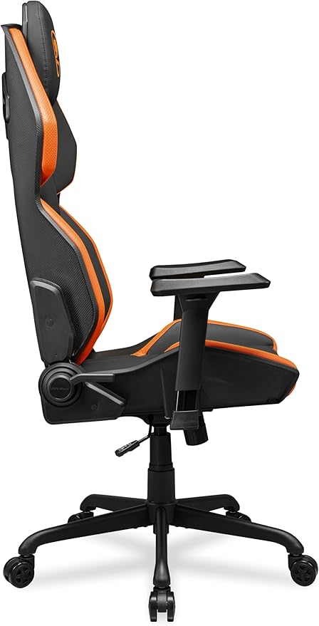Cougar Hotrod Ergonomic and Comfortable Gaming Chair with Head and Lumbar Support Steel Frame and Base Reclining Backrest Tilt Mechanism Premium Hyper-Dura Leatherette 3D Armrest BK/Orange