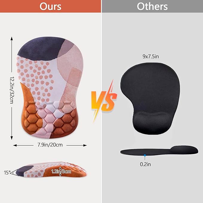 Mouse Pad Wrist Support Ergonomic Mouse Pad with Wrist Rest Comfortable Computer Mouse Pad for Laptop Pain Relief Mousepad with Non-Slip PU Base Boho