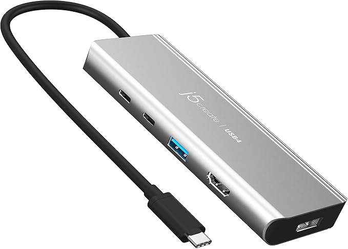 j5create USB4 Dual 4K Multi-Port Hub - 5 in 1 USB4 Hub Dual 4K Display (HDMI DisplayPort or USB-C) USB-A 2 x USB-C Ports for Macbooks Windows Thunderbolt 3/4 Laptops (JCD401)