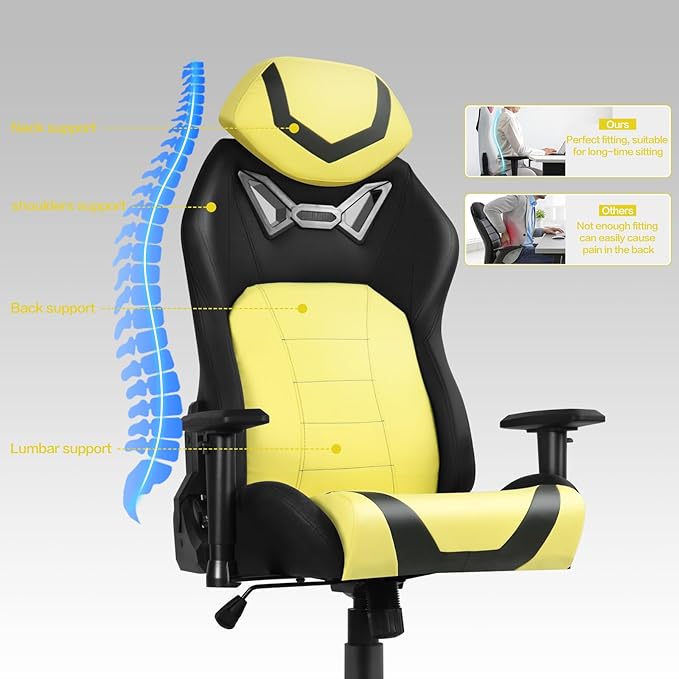 Modern-Depo Ergonomic Gaming Chairs for Adults with High-Density Memory Foam | Swivel Comfortable Office Chair Big and Tall Video Game Chair High Back Computer Chair for Home Office Yellow Black