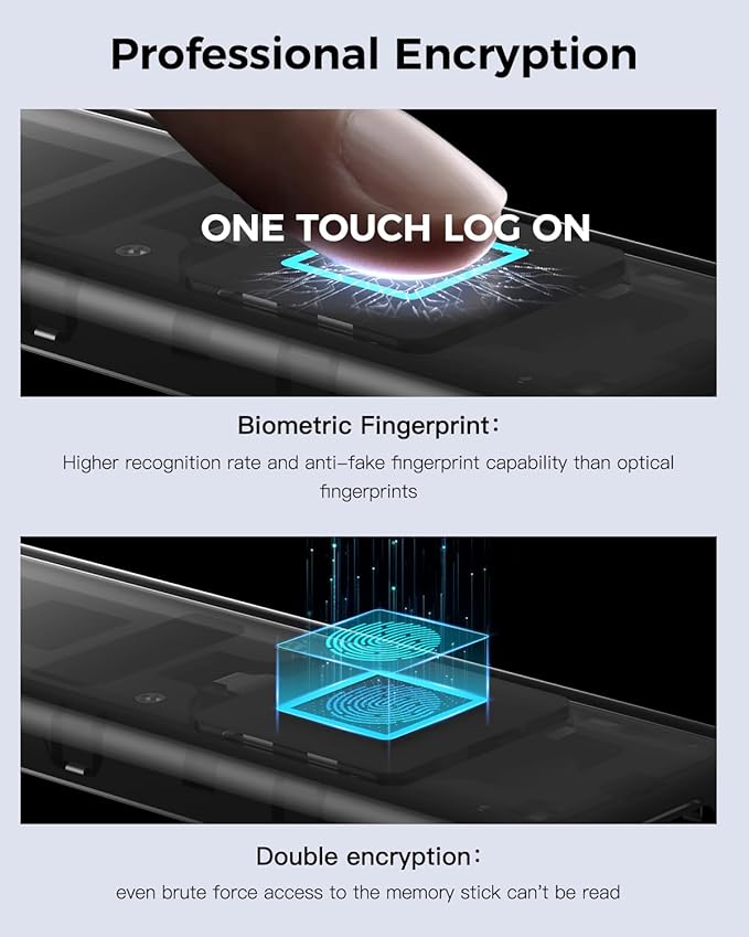 NEWQ 1TB Touch Portable SSD for USB C Device (with No-Cost APP) Backup Encryption Fingerprint External SSD for iPhone 17/16/15 Android Mac/Win Laptop (Not for iPhones/iPad with Lightning Port)