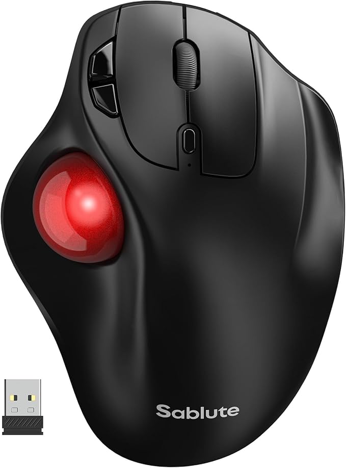 SABLUTE Trackball Mouse with 5-Level DPI Ergonomic Mouse Wireless 2.4G Plug-and-Play for 3 Devices