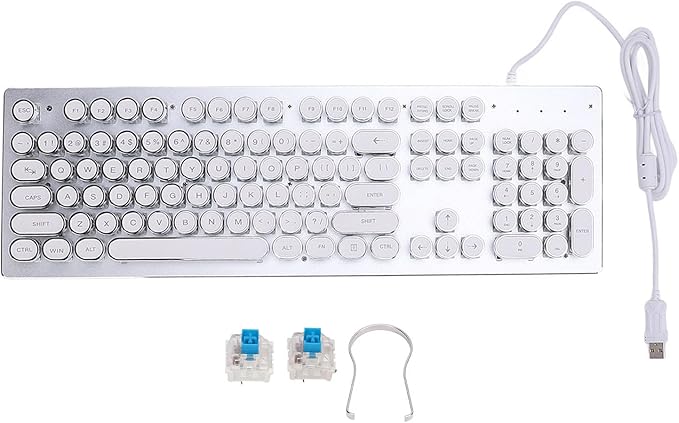 Vikye RGB Backlit Gaming Keyboard 104 Keys Blue Switch Mechanical Keyboard with Multimedia Shortcut Keys Ergonomic Design for 7 8 10 for OS X PC Laptop (White)