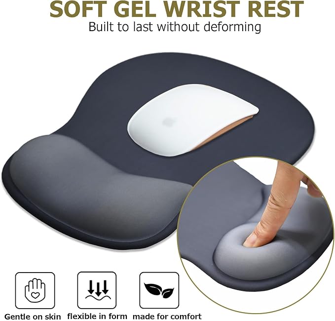 Gel Mouse Pad with Wrist Rest Ergonomic Office Keyboard Wrist Rest and Mousepad with Wrist Support Computer Mouse Pad with Non-Slip PU Base and Desk Accessories Mat for Home &amp Gaming Onyx Black