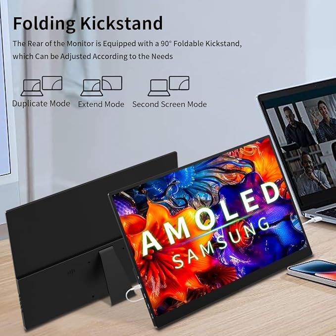 16 inch 4k OLED Touchscreen Portable Monitor 3840 x 2400 100% P3 Portable Display MPP Stylus Pen Compatibility 1MS Eye Care PC Monitor for LaptopMac NUC Mini PCVESA &amp Integrated Stand