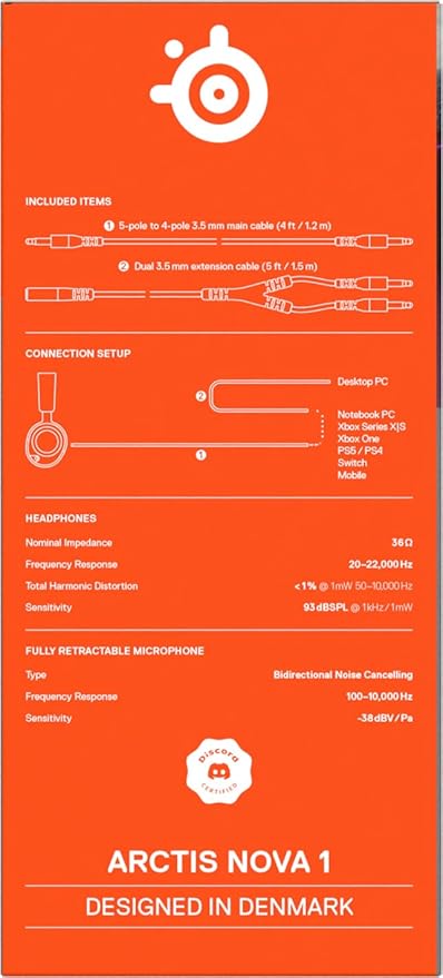 SteelSeries 61606 Arctis Nova 1 Gaming Headphones Wired Sealed Type Compatible with PC PS5 PS4 Switch Bi-Directional Microphone Noise Canceling Space Audio Hi-Fi Sound Adjustable Black