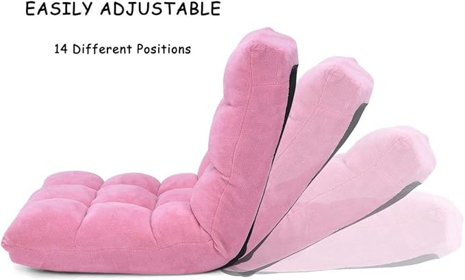 Floor Chair Lounger Folding Gaming Sofa Chaise Lounge with 14 Adjustable PositionSteel FrameSponge Padded Sleeper Bed Couch Recliner(Pink)