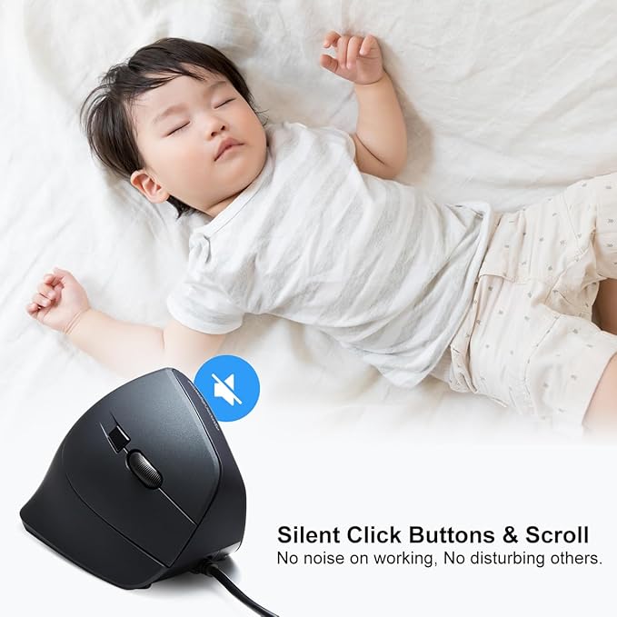 SANWA Wired Ergonomic Mouse Silent Click Vertical Computer Mice 3 Programmable Buttons Optical Ergo Mouse Reduce Wrist Strain 1000/1600 DPI Compatible wtih Mac Windows Laptop PC