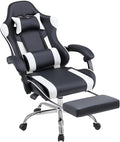 DUMOS Gaming Office Desk Chair with Footrest and Headrest for Adults PU Leather Ergonomic Video Computer Chair with Linkage Armrests Height Adjustable 360° Swivel Recling Chair New White