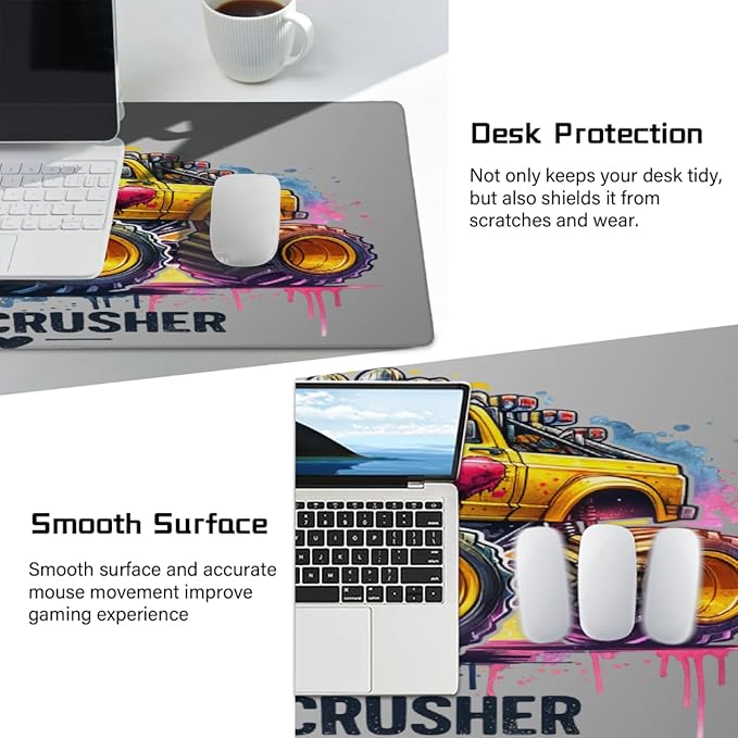 Yellow Car Truck Large Mouse Pad Gaming Mousepad Desk Mat for Desktop Computer Keyboard Waterproof Mouse Mat Desk Pad with Non-Slip Base for Game School Office Home 35.4 x 15.7