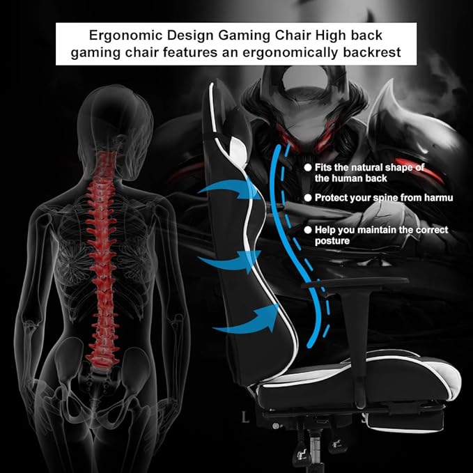 SNANA Modern White Gaming Chair High Back PU Leather Ergonomic Adult 250 lbs Capacity 17.7 D x 26.4 W x 33 H