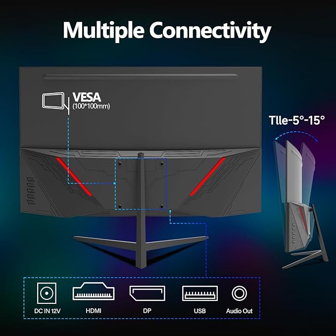 ZZA 32 Inch Curved Monitor1440p VA Screen 165Hz 1500R Curved Gming MonitorComputer Monitor 1msFreeSync &amp G-Sync HDR10 120% sRGB Coverage DP/HDMI PC Monitor VESA Mount Compatible