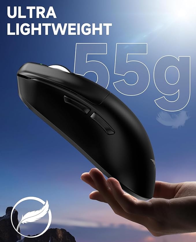 VGN F1 Wireless Gaming Mouse 26000 DPI High Precision 55g Lightweight 4K Polling Rate 200-Hour Battery Life 6 Programmable Buttons USB-C Charging Gaming Mouse Wireless for PC/Mac/LaptopBlack