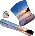Keyboard Wrist Rest Pad + Mouse Pad Wrist Rest Support + Coaster Combo Set Ergonomic Gaming Mouse Pad for Wrist Pain Relief for Computer Laptop Home Office Beach Quoting Bible Verse Philippians 4-13