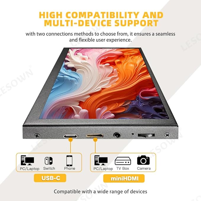 7 inch mini Small Monitor HD IPS 1024x600 LCD Screen 7inch USB C Portable Monitors External Display for Phone Laptop PC Build in Speakers (P70D)