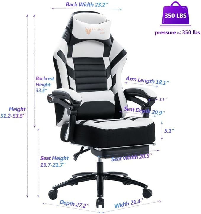 Experience Comfort with Our White PU Ergonomic Video Game Chair - Height Adjustable Swivel Racing Office Chair for All-Day Use!