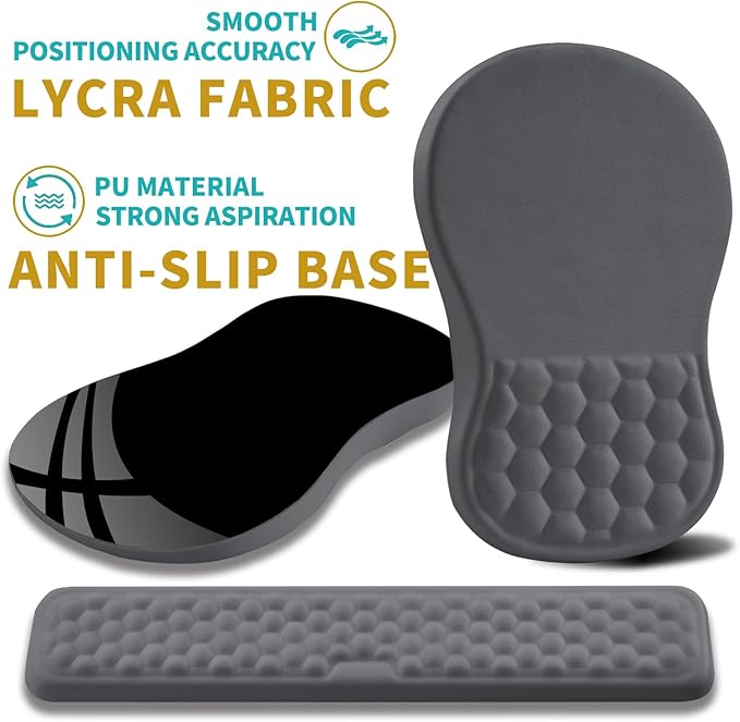 Hokafenle 2 in 1 Ergonomic Mouse Pad Wrist Support &amp Wrist Rest for Computer Keyboard Set with Relieve Carpal Tunnel Pain Massage Bulge and Full Memory Gel Design (2In1 Set Dark Gray)