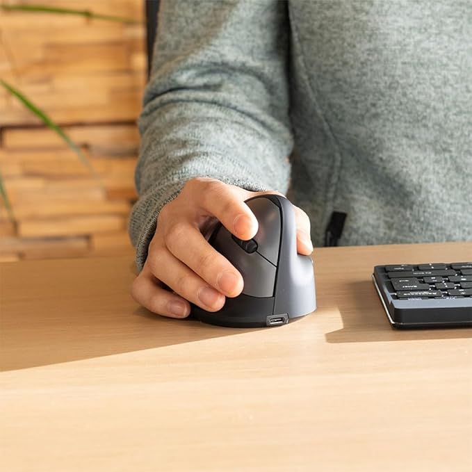 R-Go HE Ergonomic Mouse Bluetooth 5.0 Silent Click Vertical design With Break Software Prevents Tennis Elbow/RSI Arm Rechargeable For Windows/Mac 5 Buttons Black