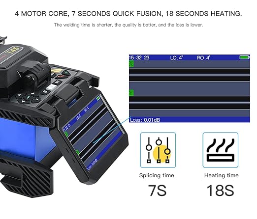ORIENTEK T45 Optic Fiber Fusion Splicer+4.3 Inch Touch Screen Fiber Splicer 0.01dB Core Alignment Fusion Splicing Machine Empalmador de fusión de fibra SM MM Fiber Splicer with FC-30 Fiber Cleaver