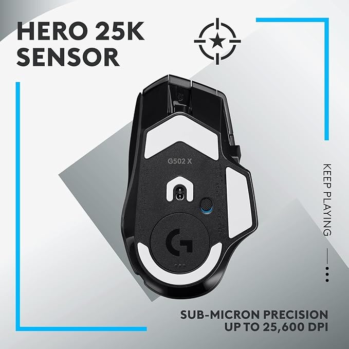 Logitech G502 X Lightspeed Wireless Gaming Mouse - LIGHTFORCE Hybrid Optical-Mechanical switches Hero 25K Gaming Sensor Compatible with PC - macOS/Windows - Black (Renewed)