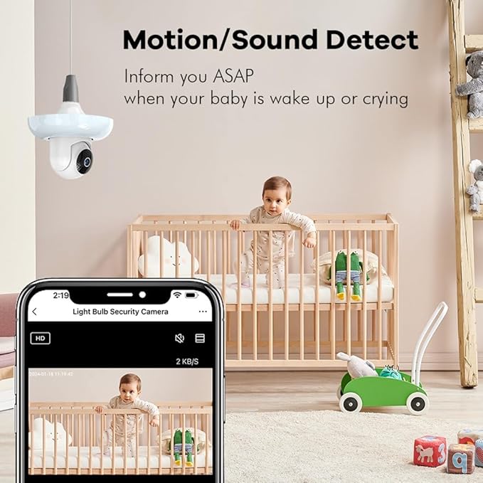 E27 5MP Light Camera WiFi CCTV Security IP Camera Ai Humanoid Filter Push Color Night Vision Surveillance