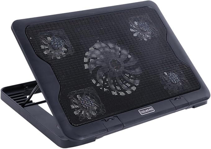 Laptop Cooling Pad with 5 USB Fans Adjustable Multi-Angle Cooler Stand Anti-Skid Base for Gaming and Office Laptops Black