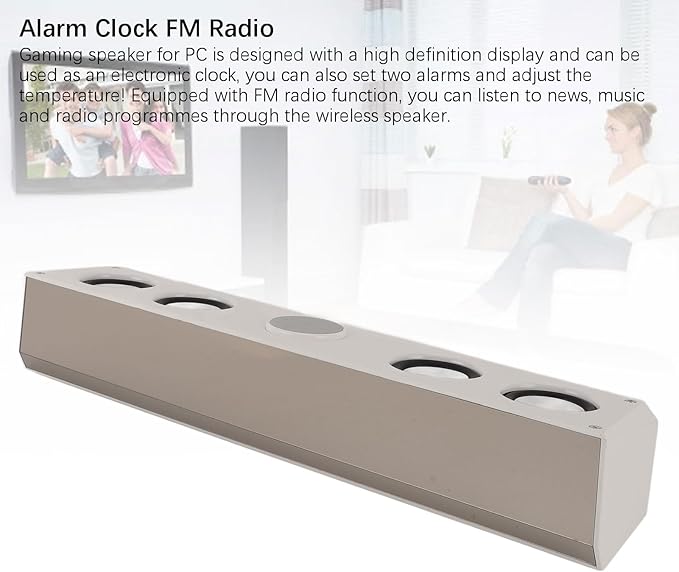 Goshyda Bluetooth Computer Speakers for PC Desktop Gaming PC Sound Bar 3.5mm Wired USB Powered HiFi Stereo Sound FM Radio 12/24 Hour Clock with Dual Alarms (White)