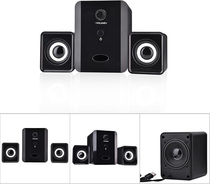 Surround Computer Speakers Mini Multimedia Speaker System with USB Wired Bass Stereo Music Player for Music Movies Gaming for PCs Laptops DVDs TVs Tablets Black