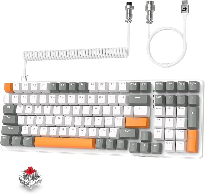 ZIYOU LANG K3 Mechanical Wired Gaming KeyboardLED Rainbow Backlit Linear Red Switch 100 Keys Full Anti-ghostingErgonomic Durable ABS Mixed Color Keycaps with Coiled Type-C to USB Cable-White