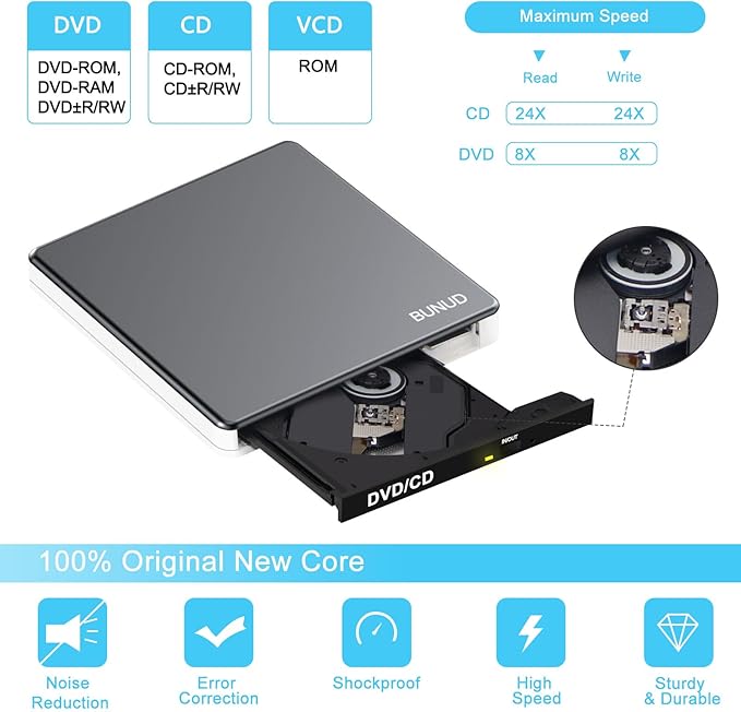 External DVD Drive USB C Superdrive for Apple USB 3.0 DVD Burner Reader for Mac Portable CD +/-RW Drive External DVD Player for Laptop MacBook Windows 11 10 PC Linux OS