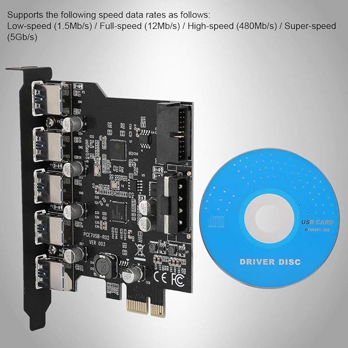 19PIN PCI-E to 5 Port PCI Express USB Hub Converter USB 3.0 Expansion Card Adapter with Driver CD for XP Vista and 7 etc