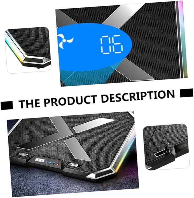 RGB Laptop Cooling Pad Adjustable Height USB Powered Quiet Fan LED Light Base for Gaming and Work
