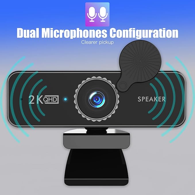 1440P HD Webcam Computer Webcam with Microphone USB PC Web Camera 120-degree Wide Angle with Dual Speakers Free Drive for Recording Calling Conferencing Gaming Compatible with Windows Vista iOS