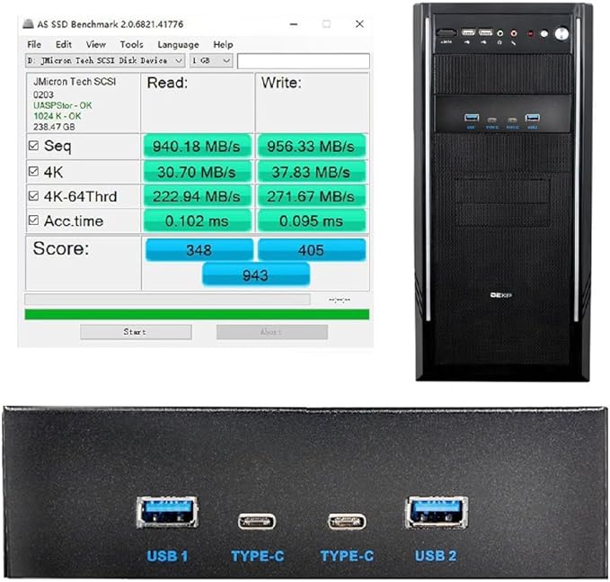 Xiwai 10Gbps USB 3.1 Front Panel Type-A &amp Type-C 4 Ports HUB to Type-E Connector Motherboard Cable 10Gbps for 5.25 CD-ROM Bay Tray