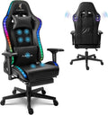 7-Point Massage Gaming Chair with Speakers and LED Lights Ergonomic Computer Gaming Chair with Footrest and Lumbar SupportHigh Back Office Video Racing Adult Gaming ChairBlack