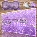 Durable Desk Mat + Wrist Rest Pad + Coasters Set Large Gaming Office Mouse Pad 31.5 x 11.8 Extended Non-Slip Rubber Keyboard Pad Laptop &amp Home Purple Glitter Quote Philippians 4-13