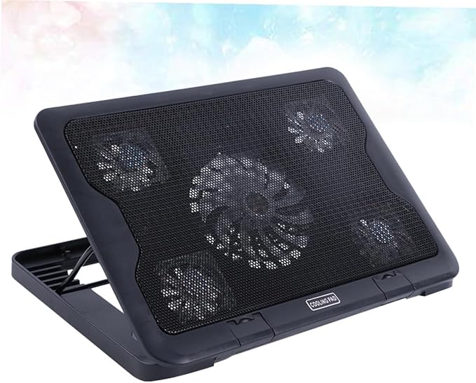 USB Laptop Cooling Pad with 5 Fans Adjustable Cooler Stand Base Anti-Skid Laptop Cooling Device for Gaming and Office Use Black