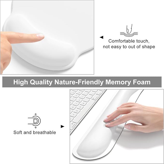 Dapesuom Large Gaming Mouse Pad White Mouse Pads with Wrist Rest Wrist Support 4in1 Big XXL Desk Mat Desk Pad + Ergonomic Mousepad + Memory Foam Keyboard Mat Wrist Rest + Coaster Set for Computer