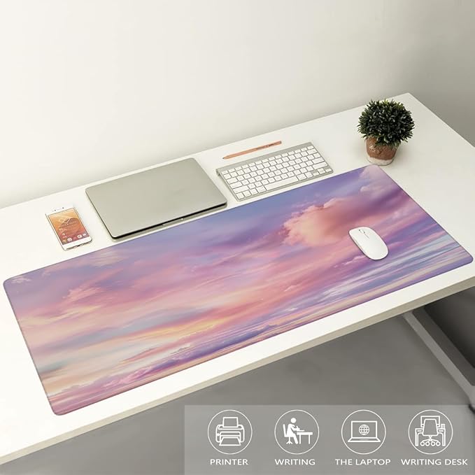 Pink Blue Cloud Large Mouse Pad Gaming Mousepad Desk Mat for Desktop Computer Keyboard Waterproof Mouse Mat Desk Pad with Non-Slip Base for Game School Office Home 35.4 x 15.7