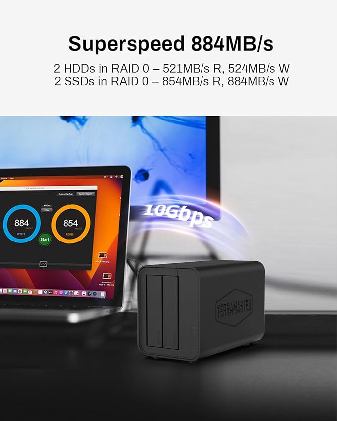 TERRAMASTER D2-320 USB RAID Enclosure - USB 3.2 Gen 2 10Gbps Type C 2Bay Direct Attached Storage Supports RAID 0 1 Single JBOD (Diskless)