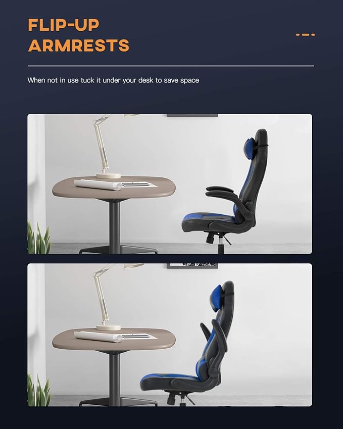 PC Gaming Chair Video Game Chair Racing Style Office High Back Desk Executive PU Leather Rolling Task Swivel Computer with Lumbar Support HeadrestBlue