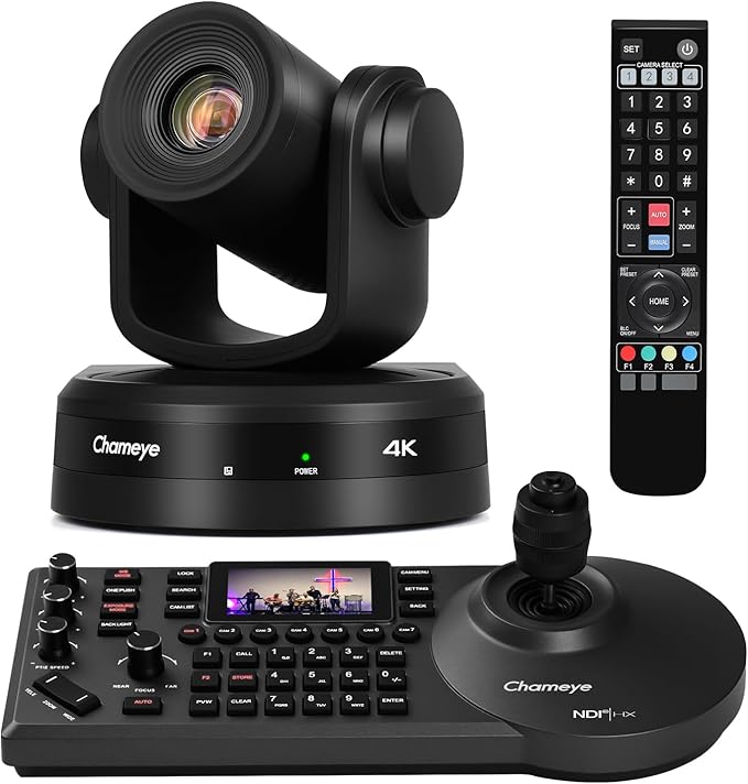 Chameye 4K PTZ Conference Room Camera 10X Optical Zoom AI-Auto Tracking PTZ Camera 4K Bundle NDI PTZ Controller C410+E300