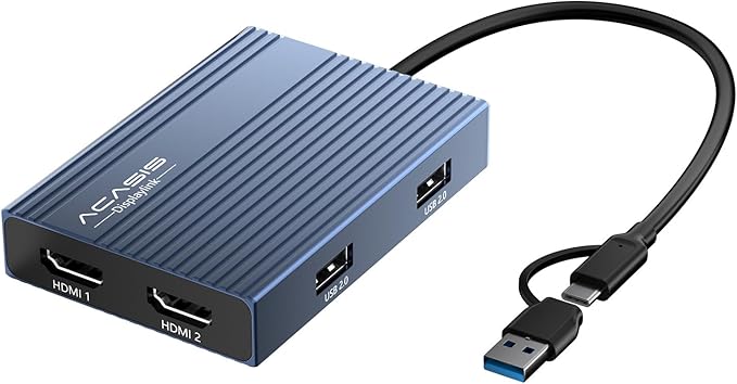 ACASIS USB C to Dual HDMI DisplayLink Adapter 4K@60Hz 2 HDMI &amp 3 USB-A Ports 100W PD Charging USB C DisplayLink Docking Station for Mac M1/M2/M3/WindowsUSB A/C to Dual Monitor Adapter