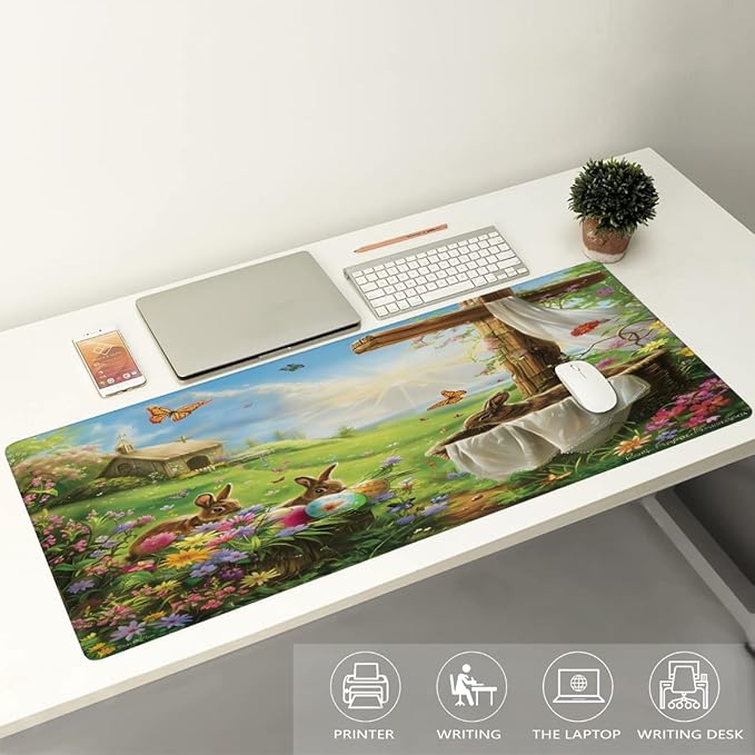 Large Easter Mouse Mat Computer Mousepad with Non-Slip Rubber Base Waterproof Mouse Pad Desktop Keyboard Pad for GamerHome School Laptop Office Accessories16x35.5inZ (212)