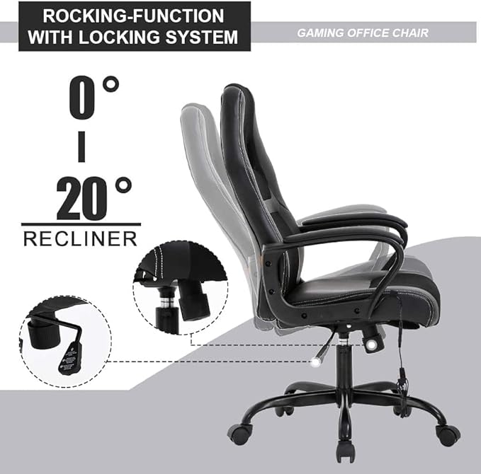 Racing Gaming Chair Ergonomic Video Game Chair with Massage Lumbar Support Headrest Armrest High-Back Adjustable PU Leather Rolling Swivel Computer Desk Chair for Home Office (Black)