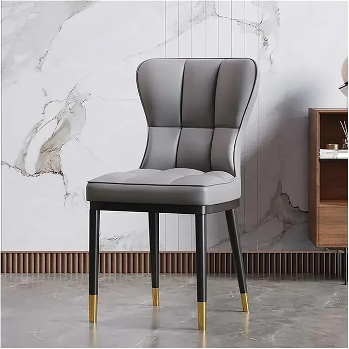 Adjustable Office Computer Chair with Armrest 1pcs Leather Finish Dining Chair with Backrest Sleek Black Legs with Gold Trim(Dark Gray)