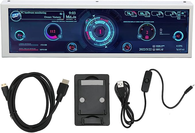 8.8 Inch USB Mini Screen 1920x480 for aida64 PC CPU HDD Data Monitor Computer Temperature Display Mini Secondary Screen PC Temp Monitor Chassis Screen White